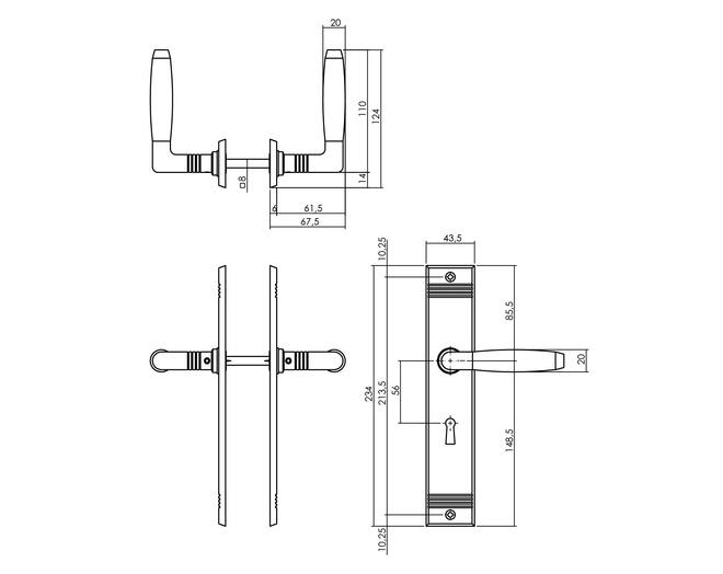 Deurkruk Ton Basic met schild sleutelgat 56mm nikkel mat