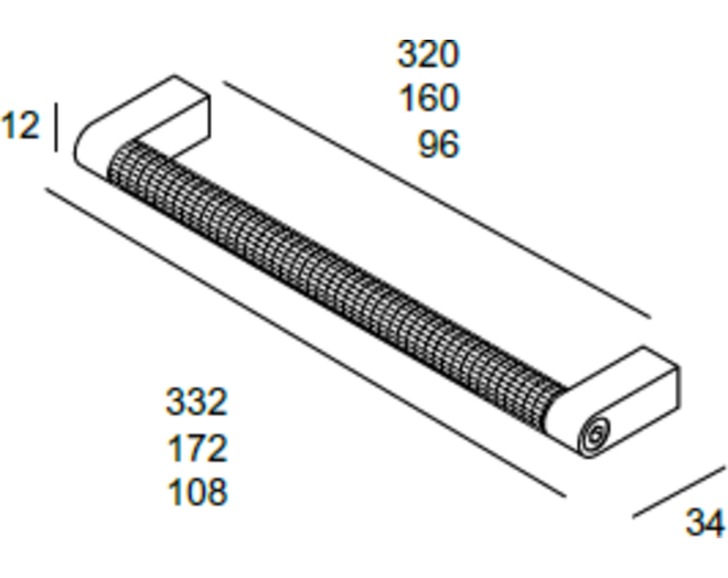 Greep 332x34x12 mm RVS stang, hartmaat 320mm, VE=4 stuks