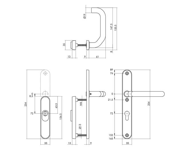 VD-beslag ovaal SKG3 PC 72mm+kerntrekbev. RVS geborsteld