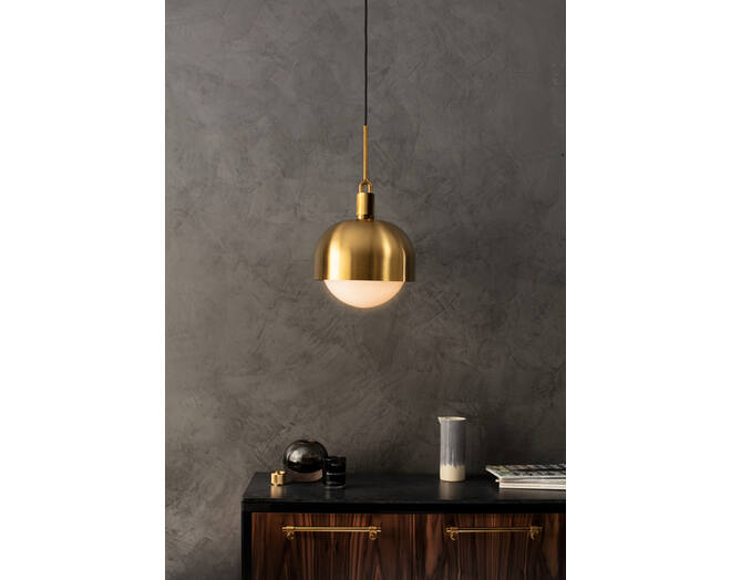 Forked Pendant/Brass/Large Brass Shade/Large Opal Glob