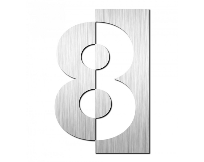 Huisnummer "8" hoogte 75mm, RVS geborsteld