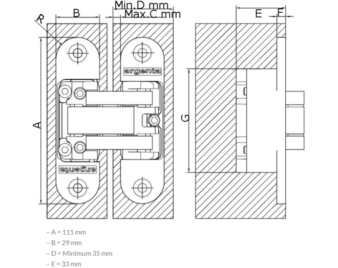 Scharnier invisible Medium mat zwart RAL9005 111x29mm