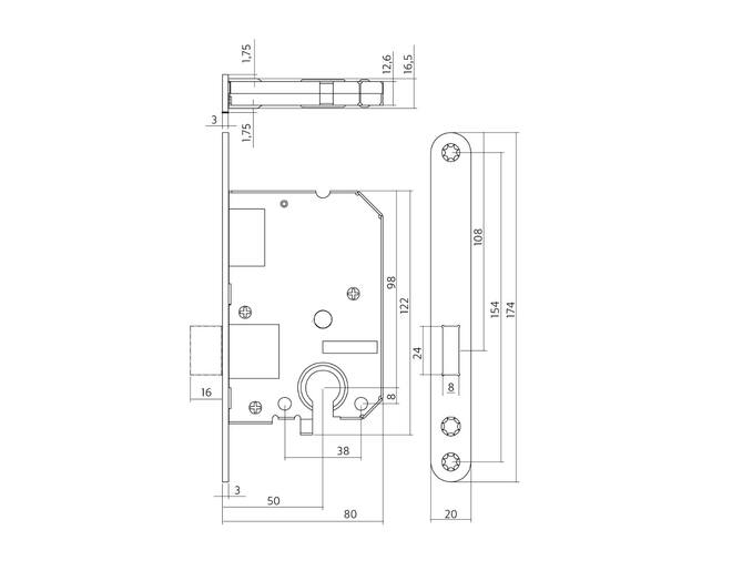 Woningbouw cilinder kastslot 55 mm rvs geborsteld
