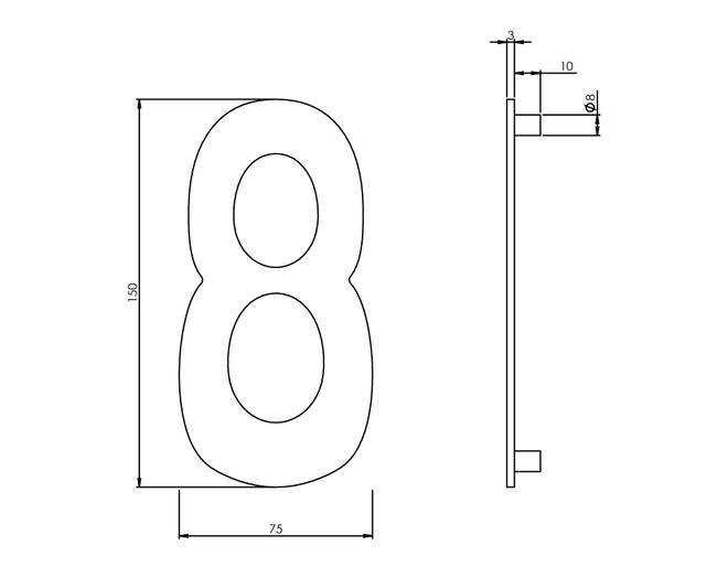 Huisnummer 8 150mm RVS geborsteld