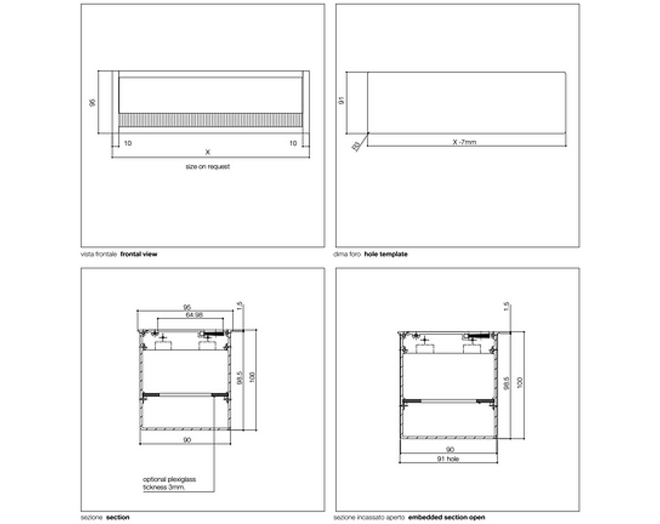 Kabeldoorvoer 180x49.5mm mat metallic aluminium