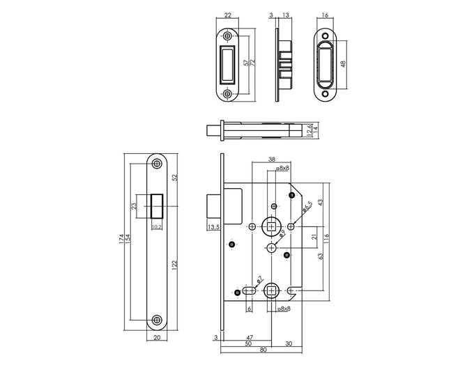 Woningbouw magneet badkamer/toilet slot 63/8mm RVS