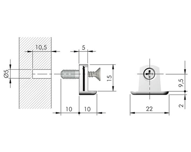 Verbinder (kastgedeelte) TRIS met spreidbus voor 5mm boring