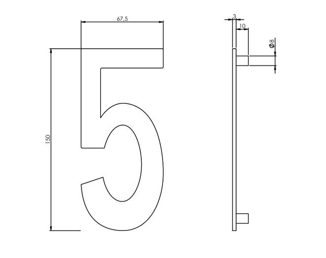 Huisnummer 5 150mm RVS geborsteld