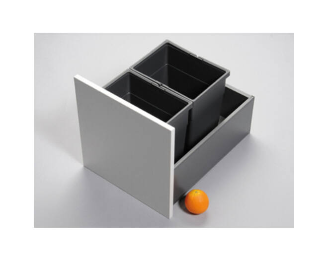 Afvalsortering v. Legrabox, grijs, 2 emmers 14L + draagplaat