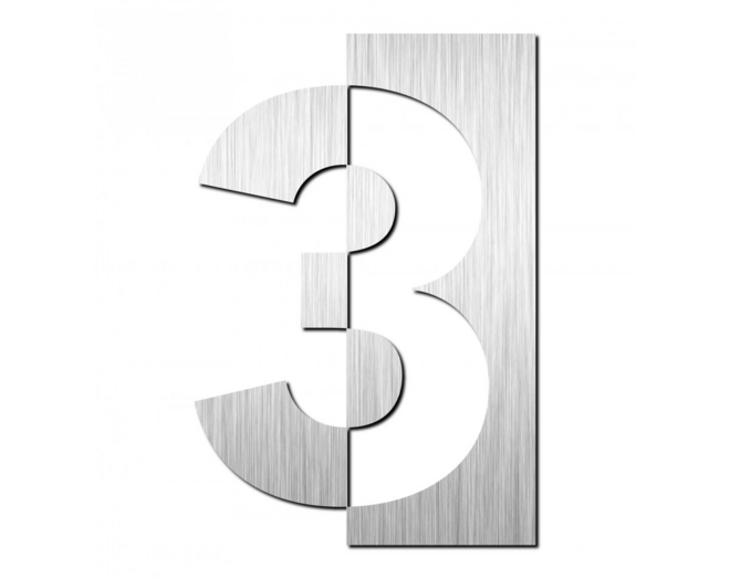 Huisnummer "3" hoogte 125mm, RVS geborsteld