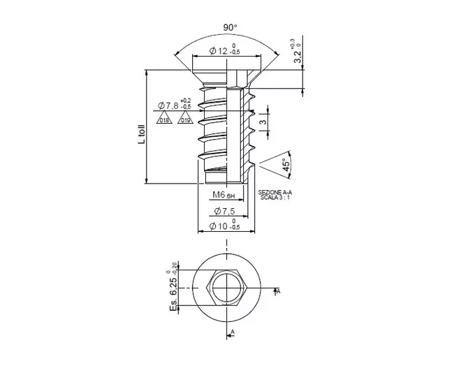 Rampabus staal met rand M6, lengte 12mm, kop 12mm