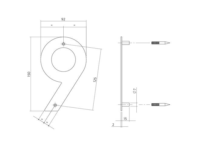Huisnummer 9 150x2mm RVS geborsteld