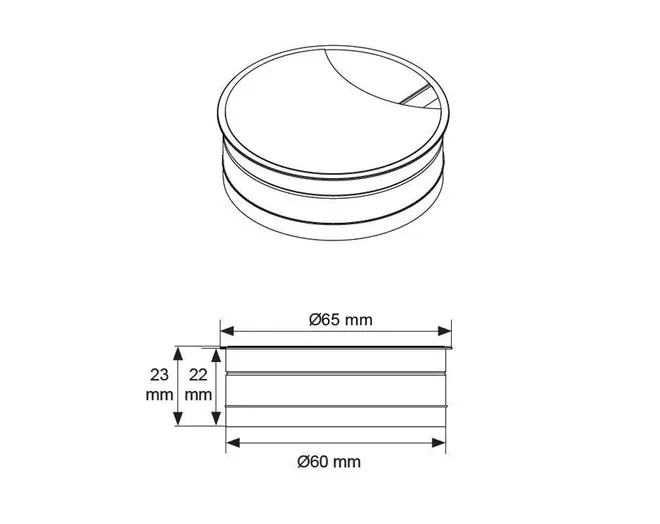 Kabeldoorvoer 60mm aluminium zwart geanodiseerd, diepte 22mm