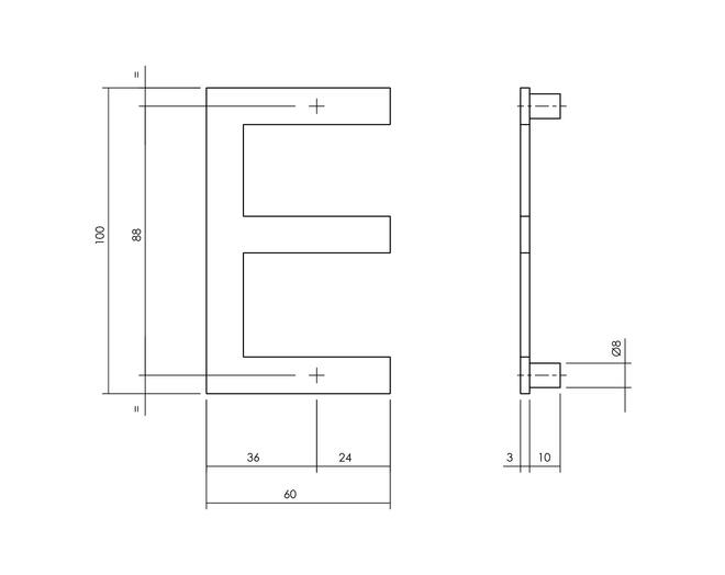 Huisletter E 100mm zwart
