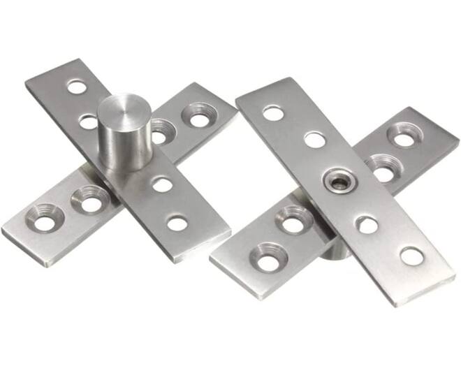 Pivot scharnier RVS, lengte 74mm, 360gr. complete set