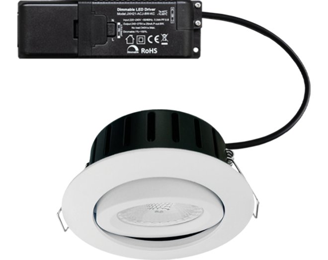 Aosta  kantelbare IP44 inb. spot wit 2700K -6W +Triac driver