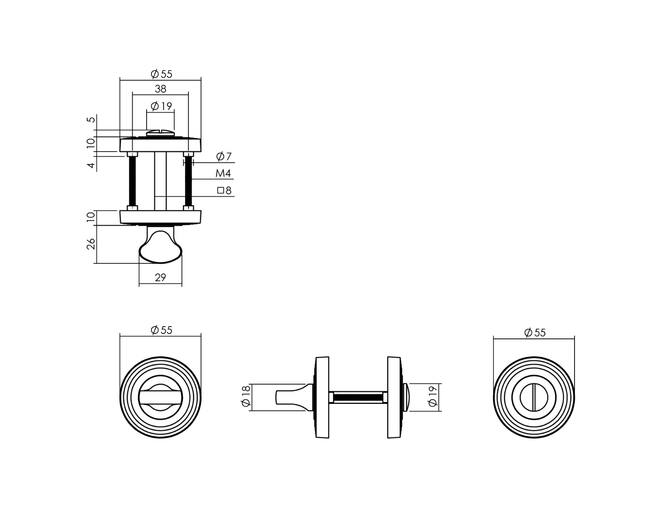 Rozet met toilet-/badkamersluiting Ã¸55x10 mm messing titaan