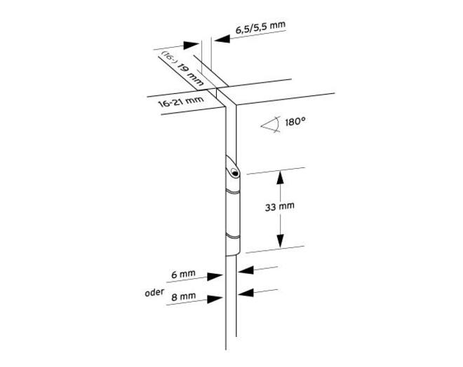 Scharnierarm dubbel 12.5mm opleg bij 19mm zijde vernikkeld