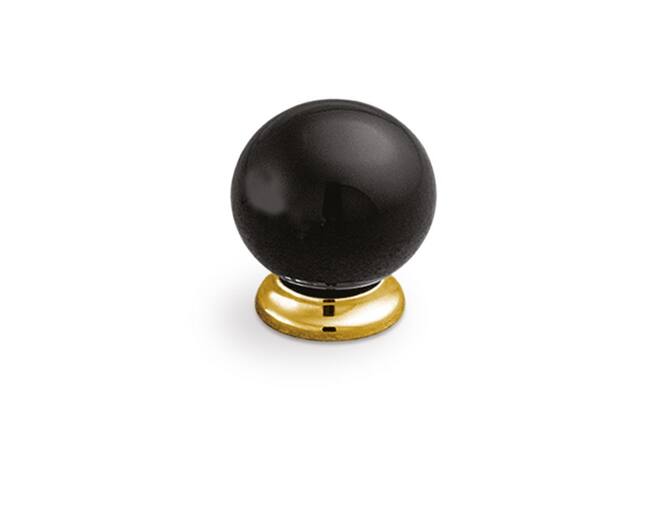 Knop kunststof zwart diameter 34mm voet glans vermessingd