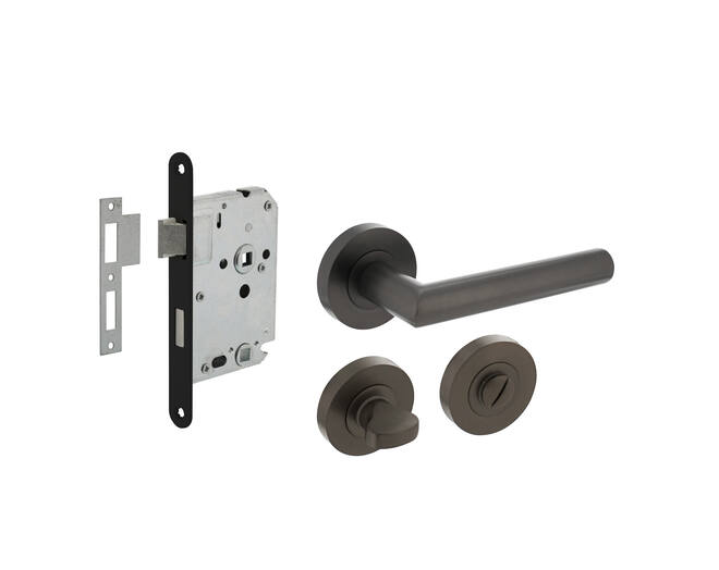 Deurbeslag set toiletslot 63/8+deurkruk Bastian en WC-sl.
