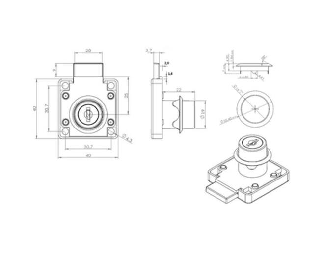 Oplegslot 850 LADE gelijksluitend, 19x22mm