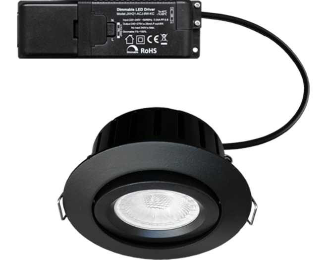Aosta kantelbare IP44 inb. Spot zwart 2700K -6W+Triac driver