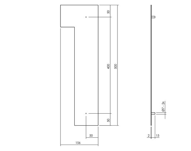 Huisnummer 1 XXL hoogte 50cm RVS/mat zwart