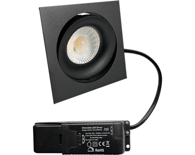 Cádiz kantelbare inbouw vierkant zwart + Triac driver