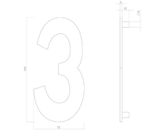 Huiscijfer nr. 3 150mm RVS/mat zwart