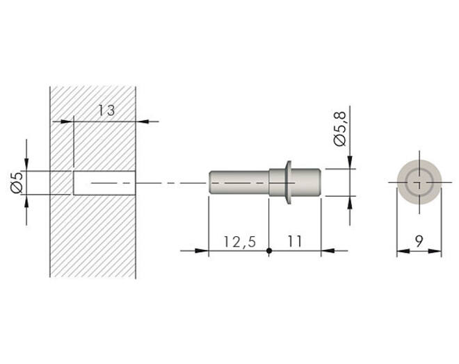 Pen verzinkt voor Flipper, diameter 5mm x 12,5mm lang