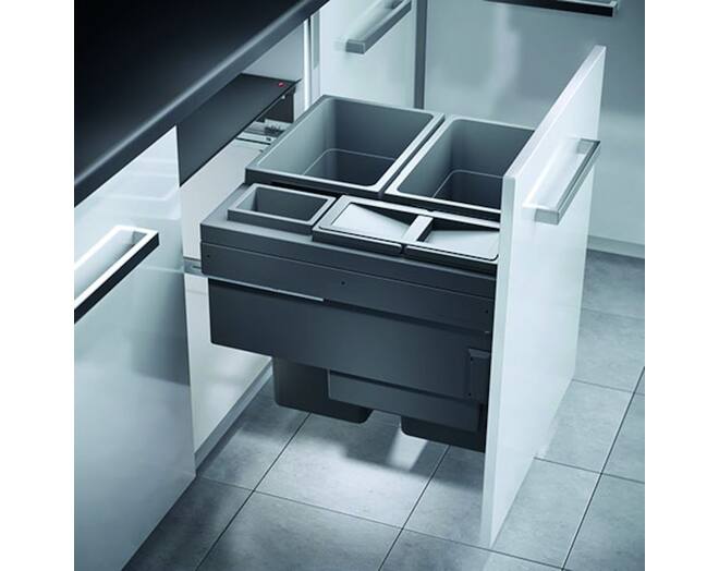 Afvalsysteem 91L donkergrijs met softclose geleiders