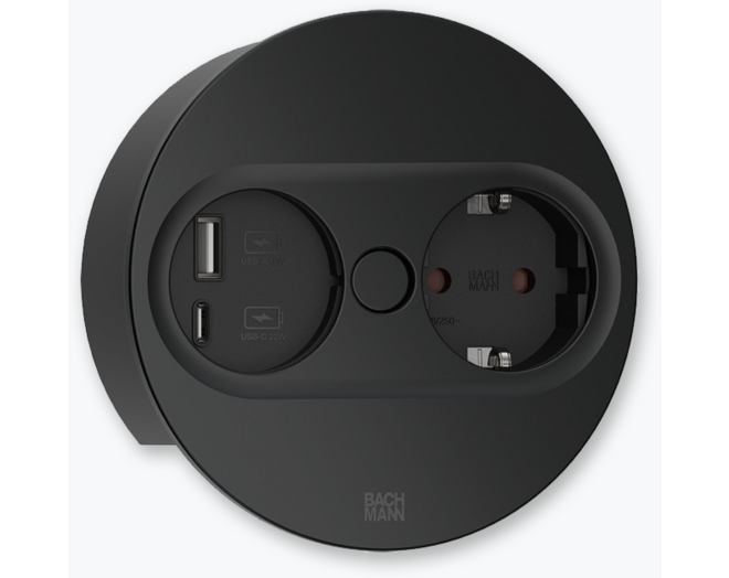 Twist 2 rond mat zwart met 1x wcd + USB A + C lader