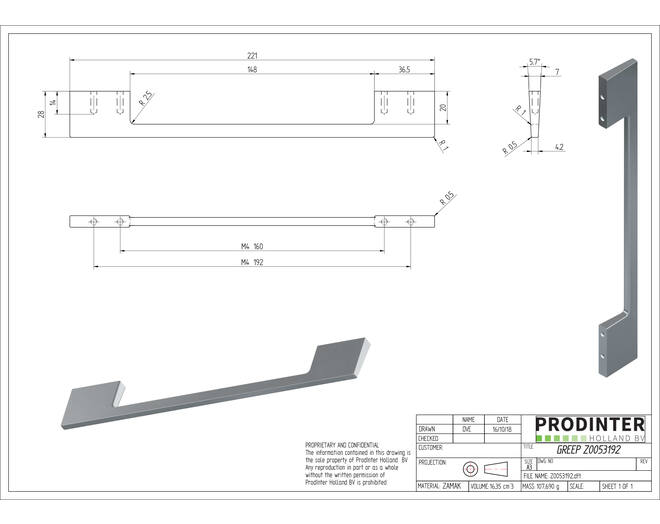 Laia greep 288/320mm mat wit