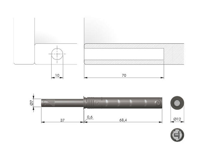 K Push Tech, lang, antraciet, magneet, slag 37mm