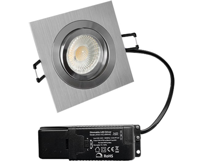 Smooth kantelbare inbouwspot Vierk. Aluminium + Triac driver