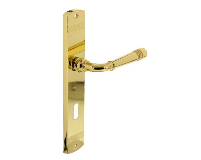 Deurkruk Helena op schild sleutelgat 72 mm messing