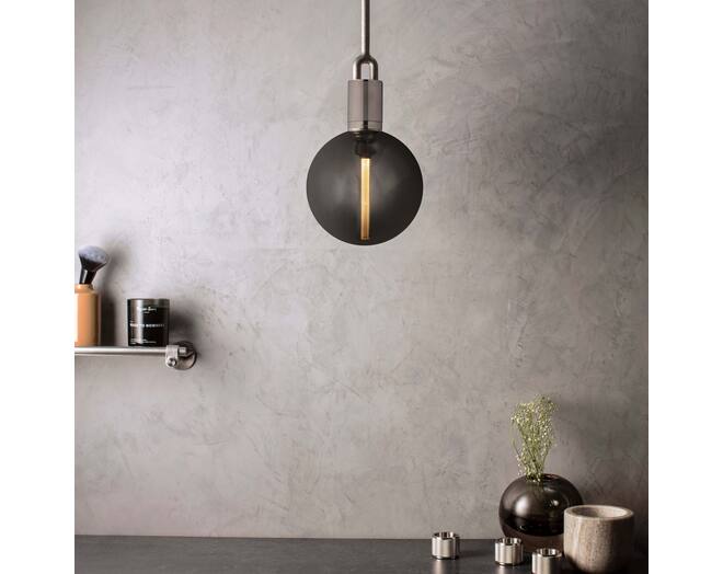 Forked Pendant/Steel/Large Smoked Globe