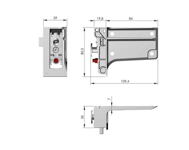 Kastophanger LIBRA H7 rechts, voor alu profiel, om te schroe
