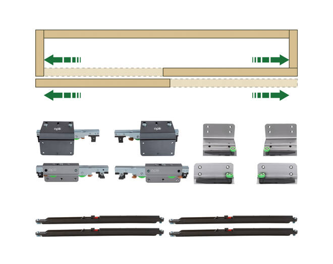 Ocean 1 schuifdeursysteem voor 2 deuren, met 2x soft close