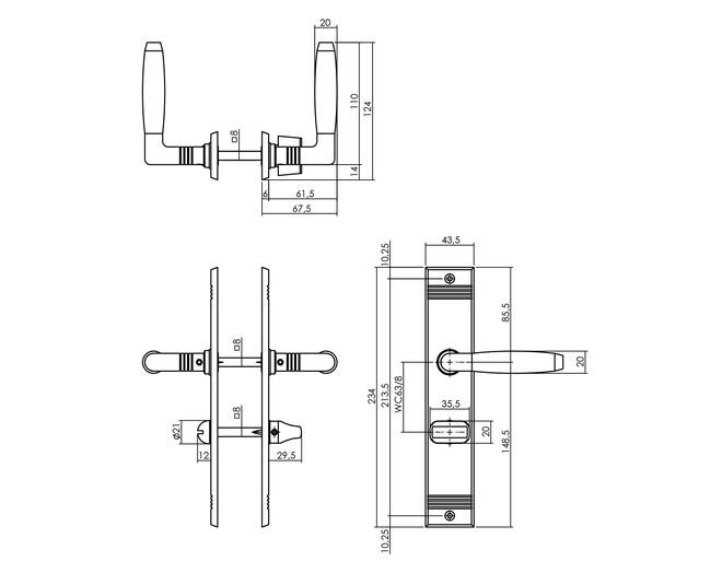 Deurkruk Ton Basic met schild WC63/8mm nikkel mat