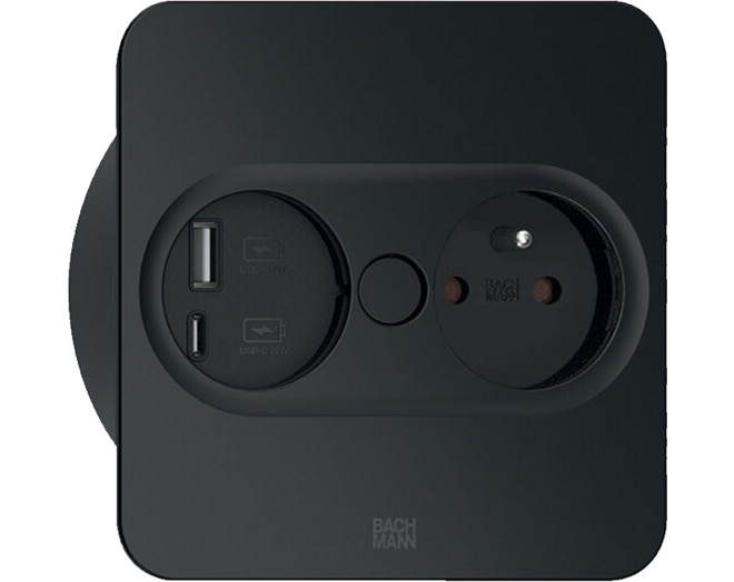 Twist 2 vierkant mat zwart met 1x wcd + USB A + C lader