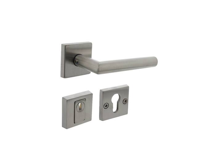 Set AD-beslag vierkant SKG3+kerntrekbev. RVS geborsteld