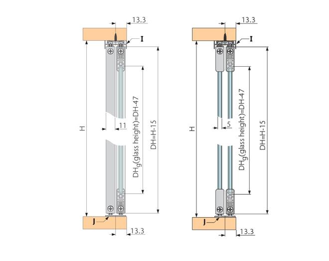 Miniroller beslag voor 1 glasdeur 5mm, geen verticale profie