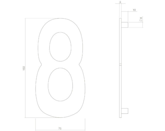Huiscijfer nr. 8 150mm RVS/mat zwart