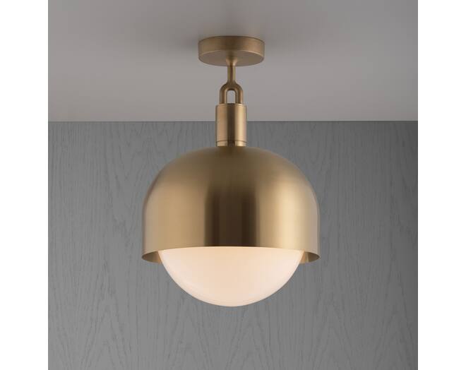 Forked Ceiling/Brass/Large Brass Shade/Large Opal Glob