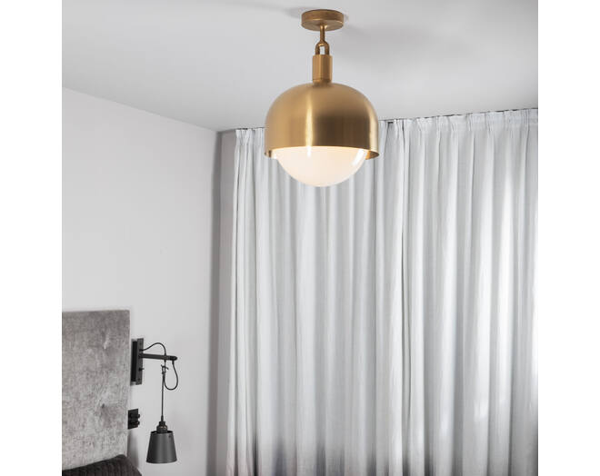 Forked Ceiling/Brass/Large Brass Shade/Large Opal Glob