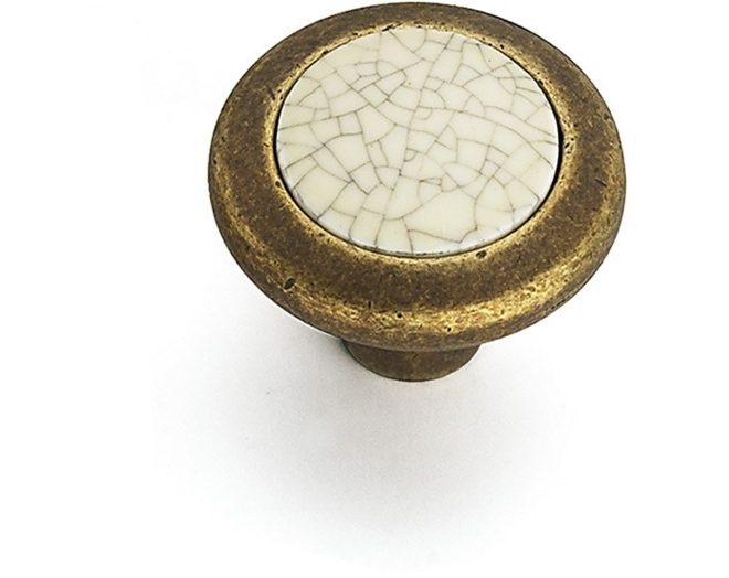 Knop antiek messing 28mm met gebarsten porselein