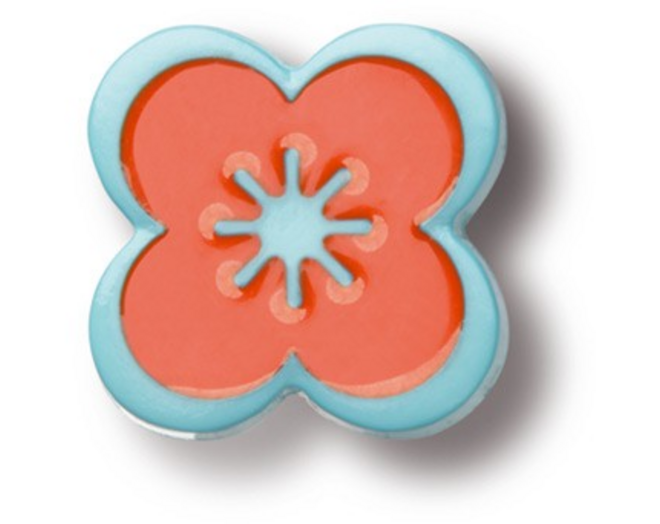 Knop nylon bloem 43x43mm oranje met lichtblauw