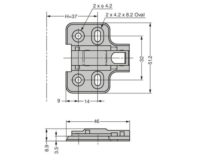 Montageplaat RVS SUS304,  0mm, verstelbaar +/- 2mm