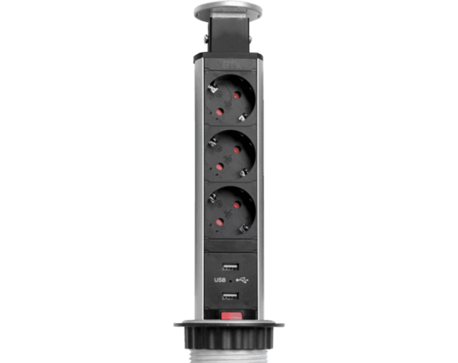 Teleblock energiezuil zwart 3 x 220V + 2x USB